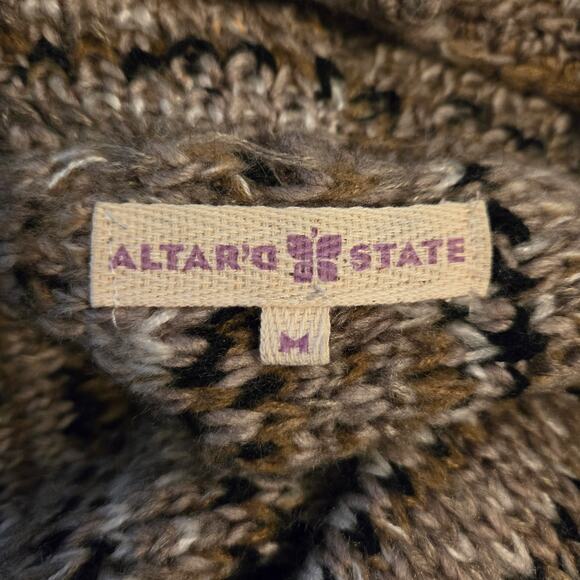 Altar'd State Wool Blend Marled Knit Open Front Cardigan Size M Brown Fringe - Picture 10 of 11